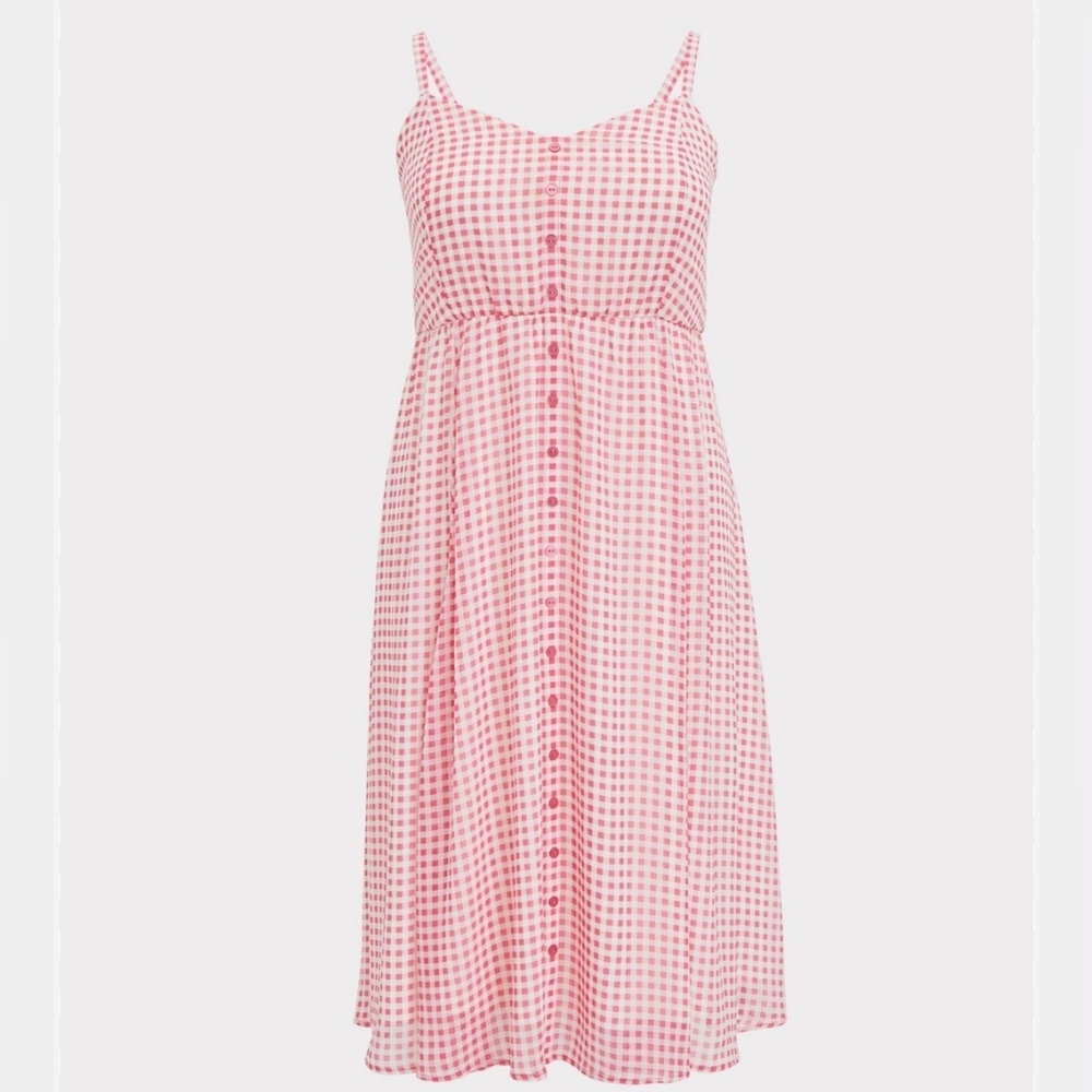 Torrid Pink Gingham Chiffon Button Midi Dress